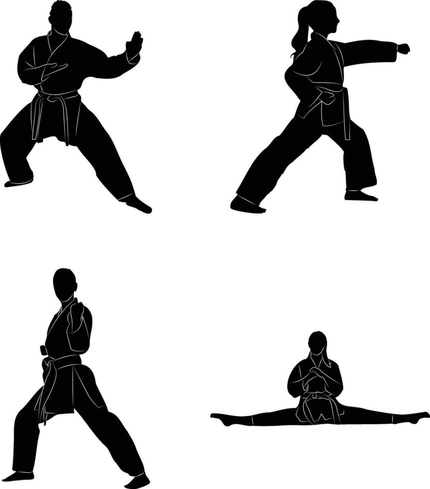 Karate Fighter Silhouette With Simple Design. Isolated Vector Set.