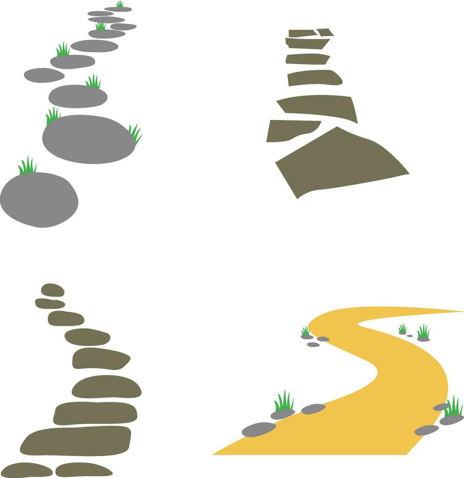Nature Path Way With Landscape Design. Road and Grass. Vector Illustration Set.