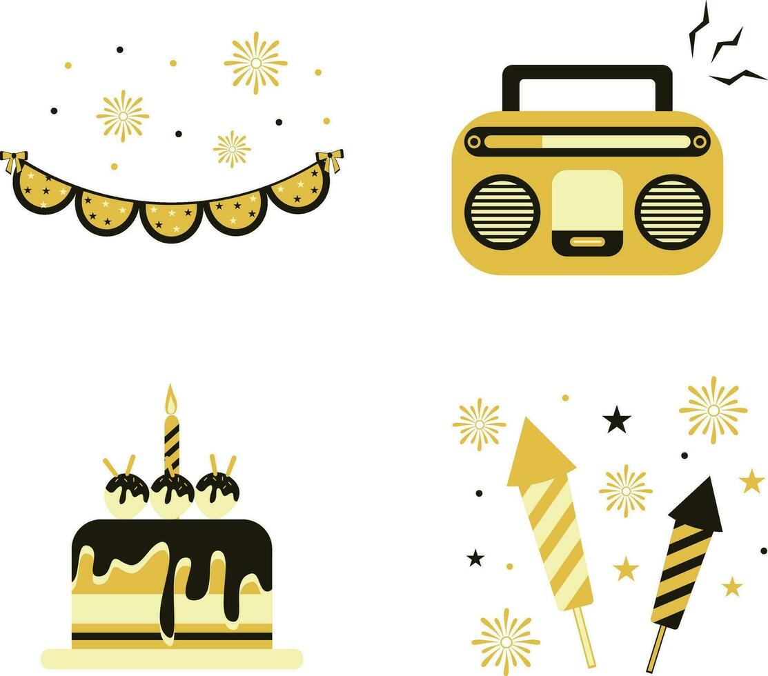 New Year Party With Carton Design. Vector Illustration Set.