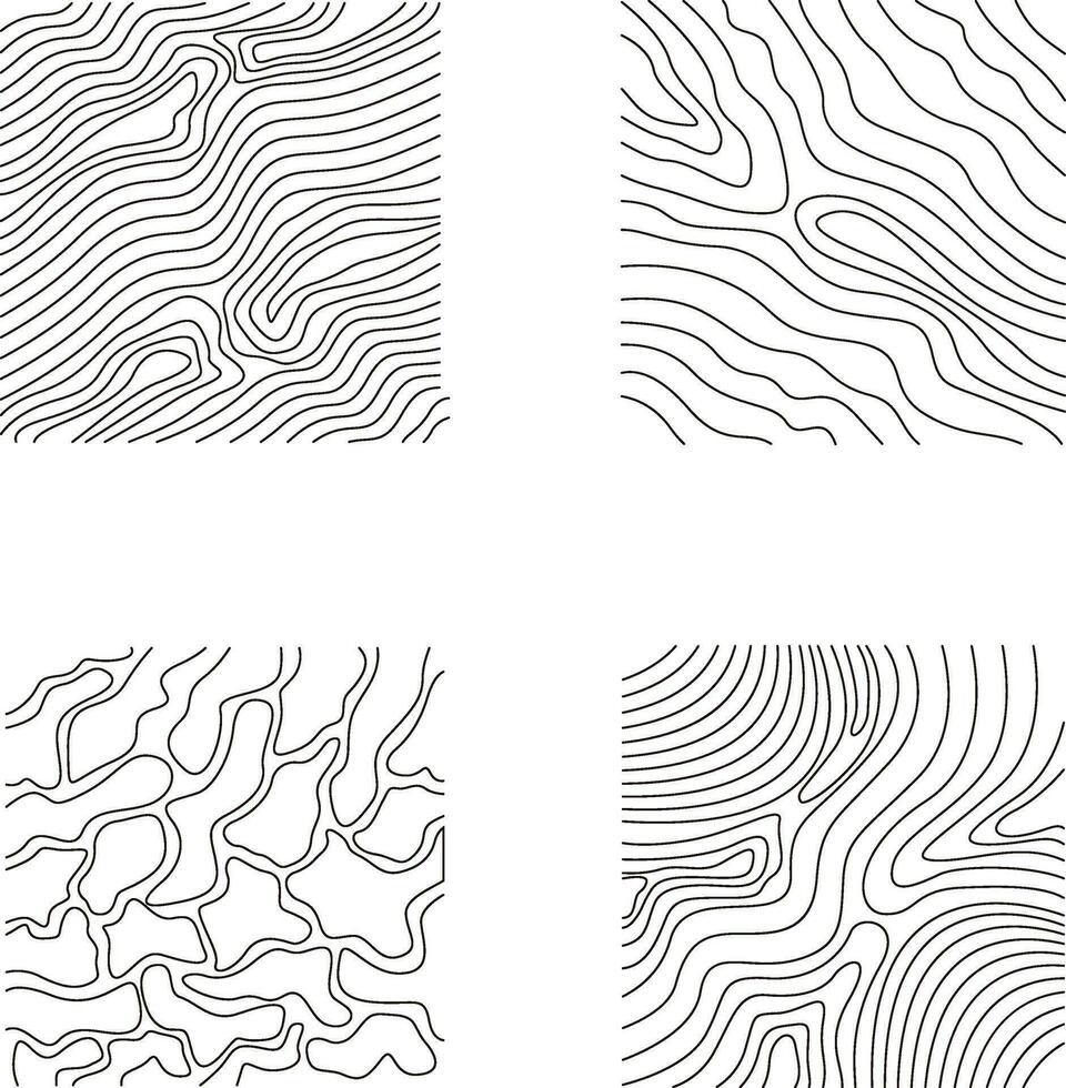 Topography Pattern Square In Irregular Line. Vector Illustration Set.