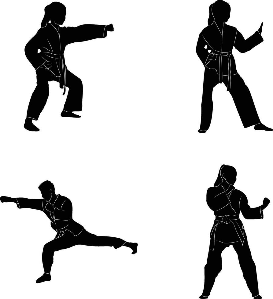 Karate Fighter Silhouette With Simple Design. Isolated Vector Set.