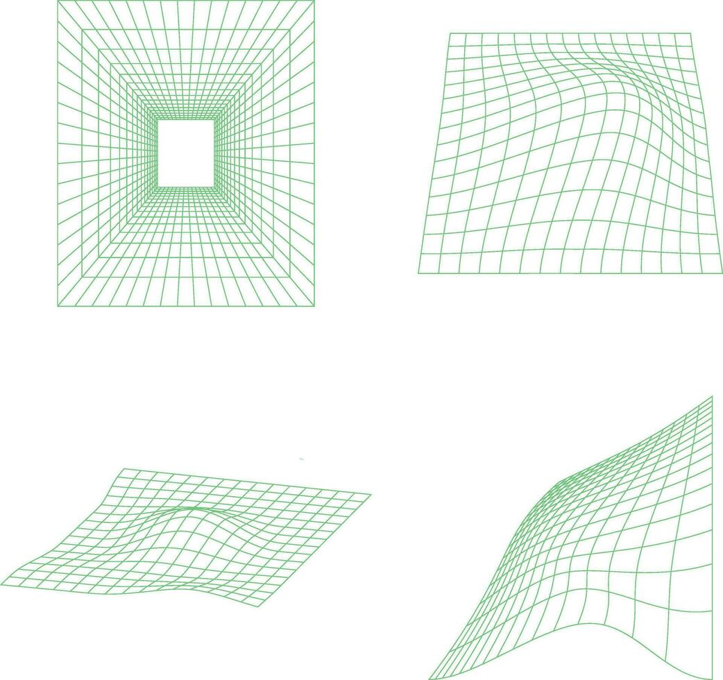 Wireframe Futuristic Shape With Curved Line Design. Isolated Vector Set.