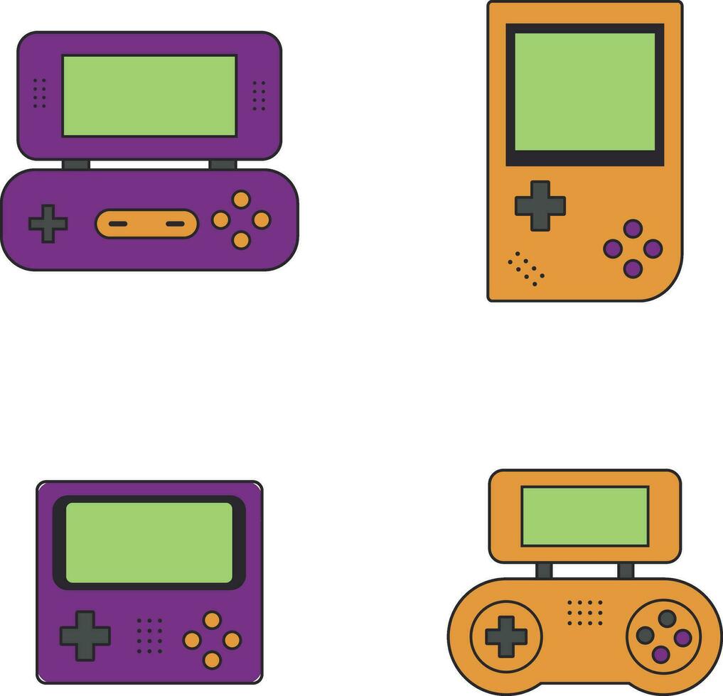 Retro Game Console With Classic Design Style. Vector Illustration Set.