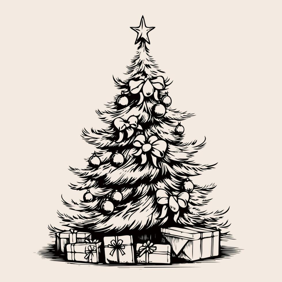 Navidad árbol retro , dibujado a mano bosquejo. símbolo de Navidad y nuevo año. vector