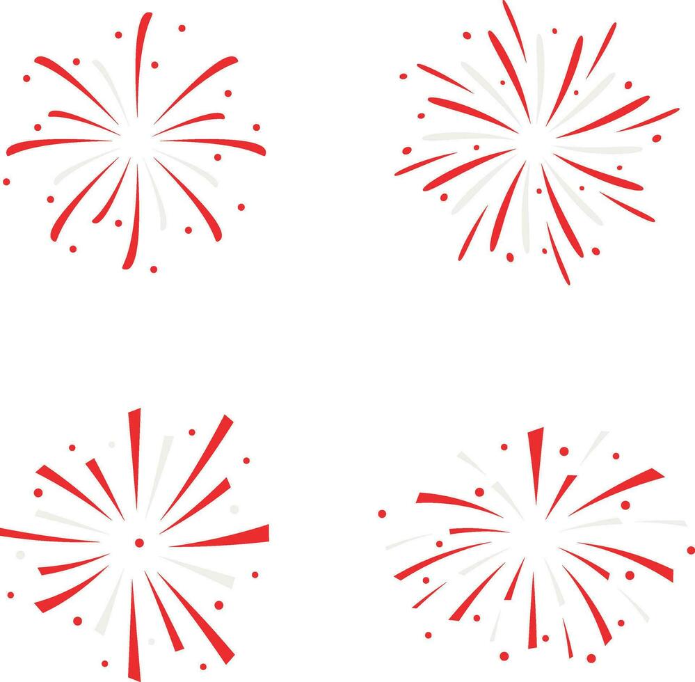 Indonesian Independence Day Fireworks Icon For Background Template. Flat Design. Vector Illustration Set.