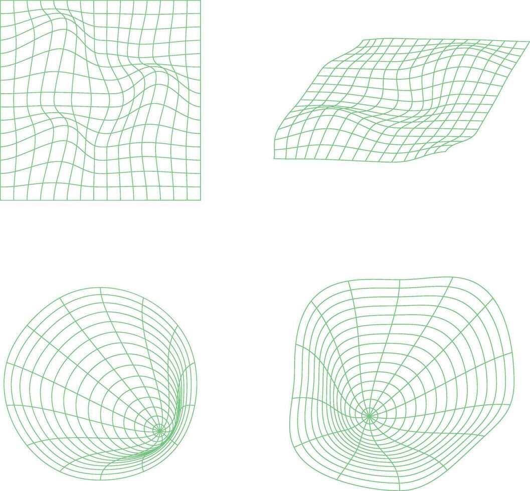 Wireframe Futuristic Shape With Curved Line Design. Isolated Vector Set.