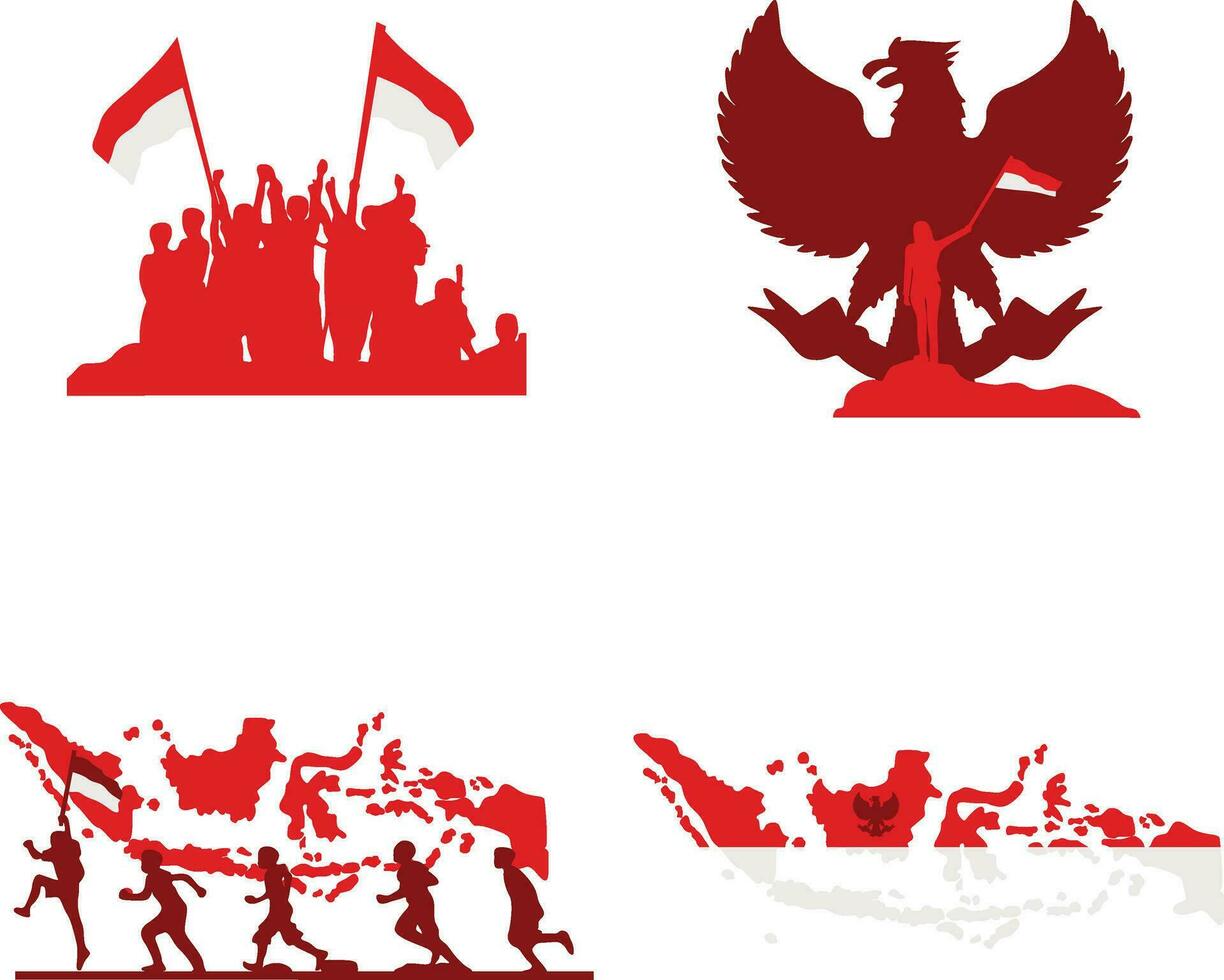 Indonesian Independence Day Elements For Celebration Poster Background. Vector Illustration