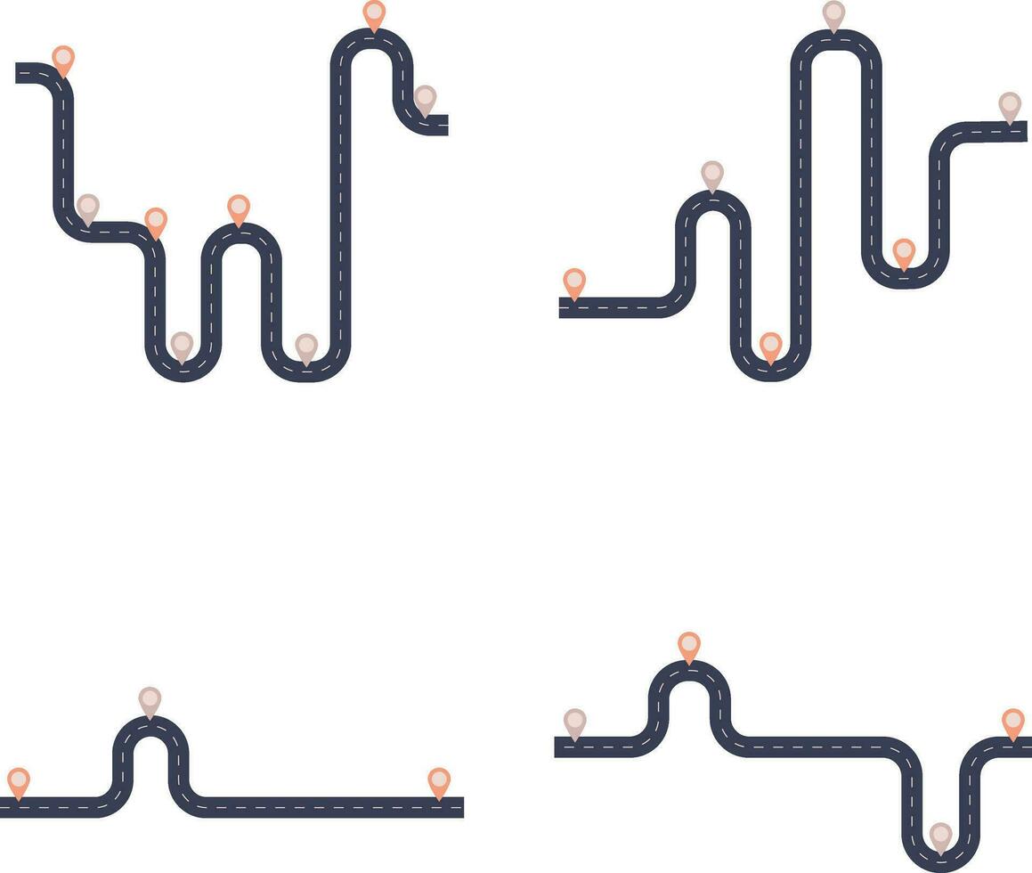Road Map Route With Location Marker. Vector Illustration Set.
