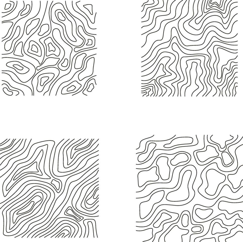 Topography Pattern Square In Irregular Line. Vector Illustration Set.