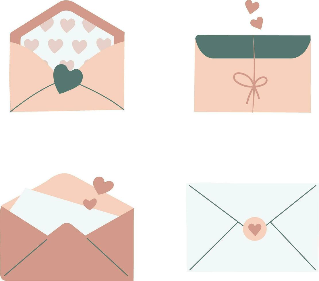 Cute Envelope Illustration With Flat Cartoon Design. Isolated Vector Set.