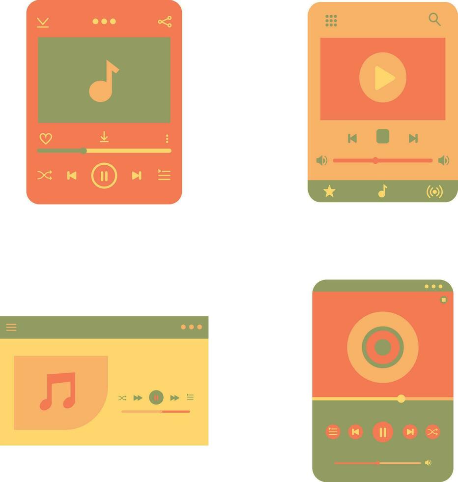 ui música jugador en plano diseño. para antecedentes música solicitud. aislado vector conjunto