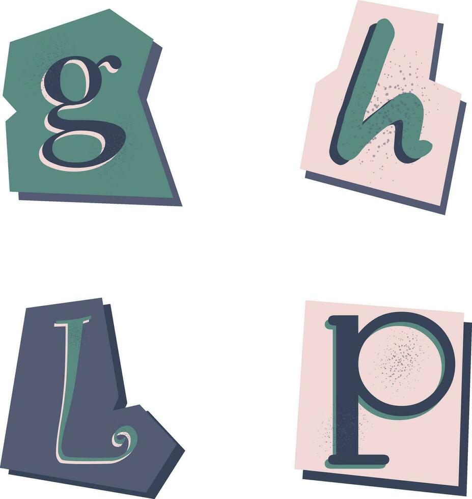 Ransom Note Cut Out Alphabet In Trendy Design Style. Vector Illustration Set.