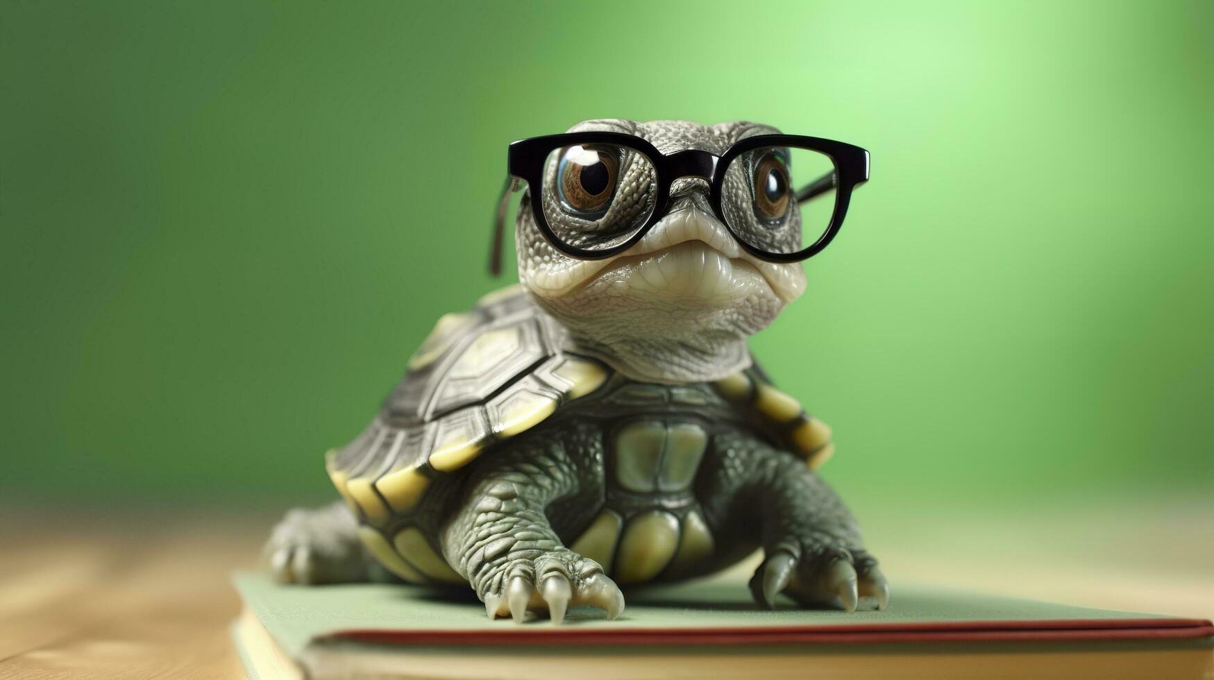 un linda pequeño verde Tortuga con anteojos, generar ai foto