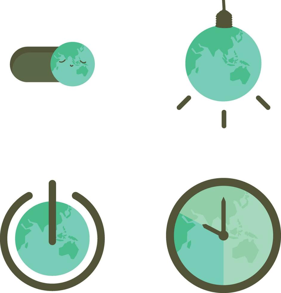 Earth Hour Illustration With Minimalist Design. Vector Illustration Set.