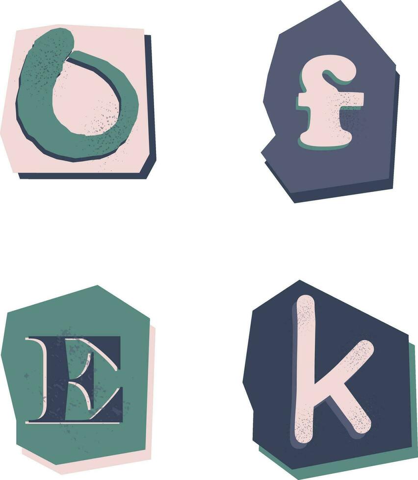 Ransom Note Cut Out Alphabet In Trendy Design Style. Vector Illustration Set.