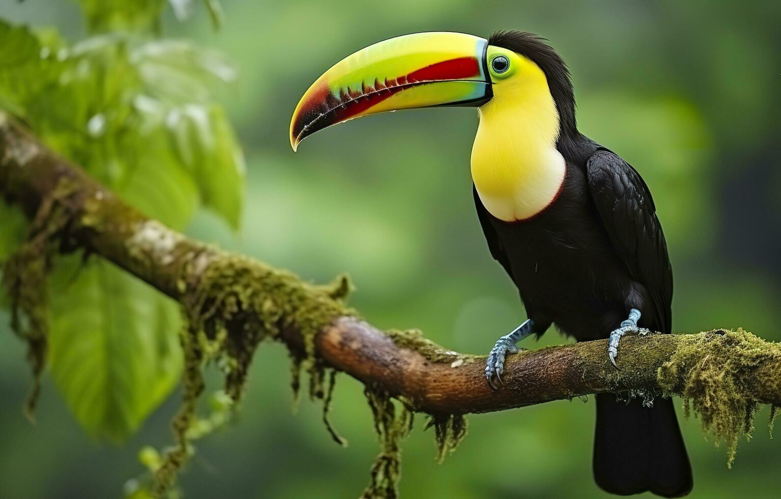 Chesnut mandibled Toucan sitting on the branch in tropical rain with a ... Biology Diagrams