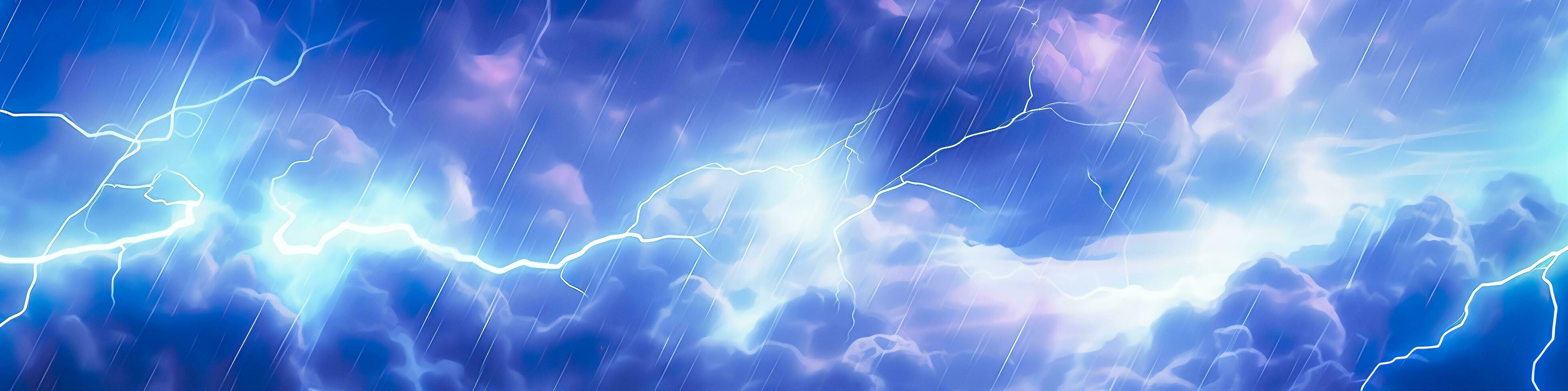 Anime horizontal blue lightning background. Anime cartoon light colors. Generative AI photo