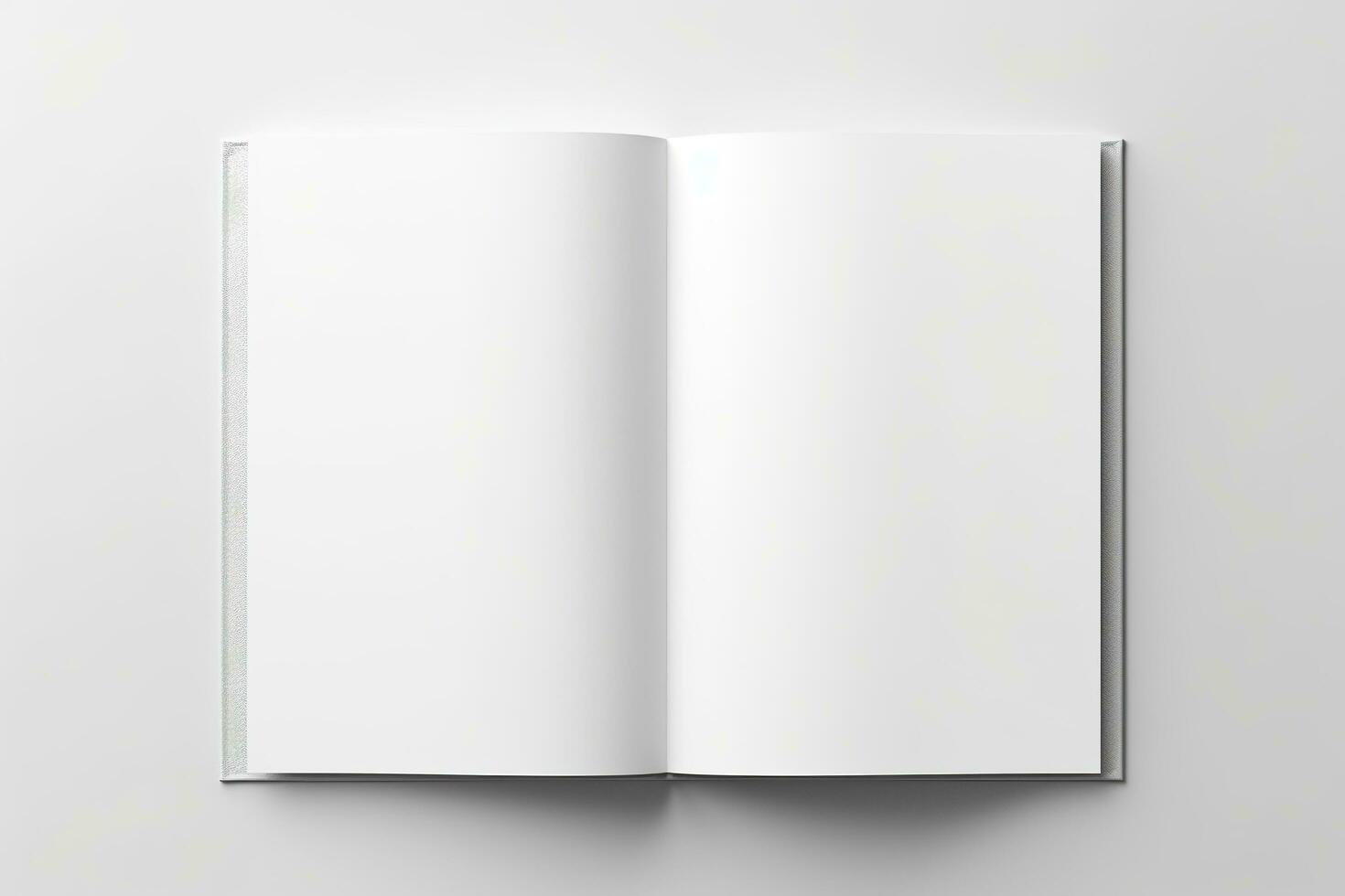 Blank opened book mockup, top view, isolated on white background. Generative AI photo