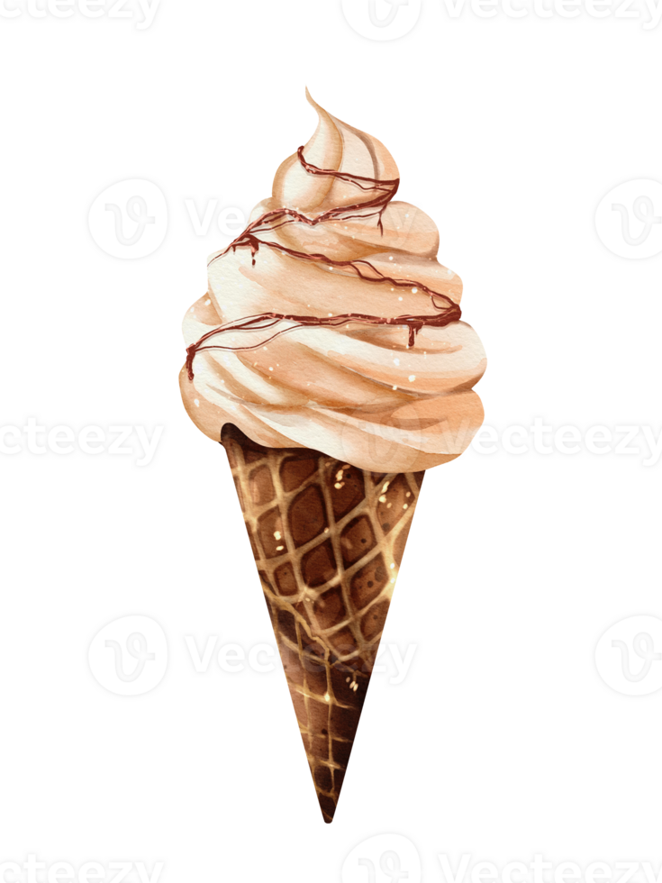 Watercolor of vanilla latte ice cream png