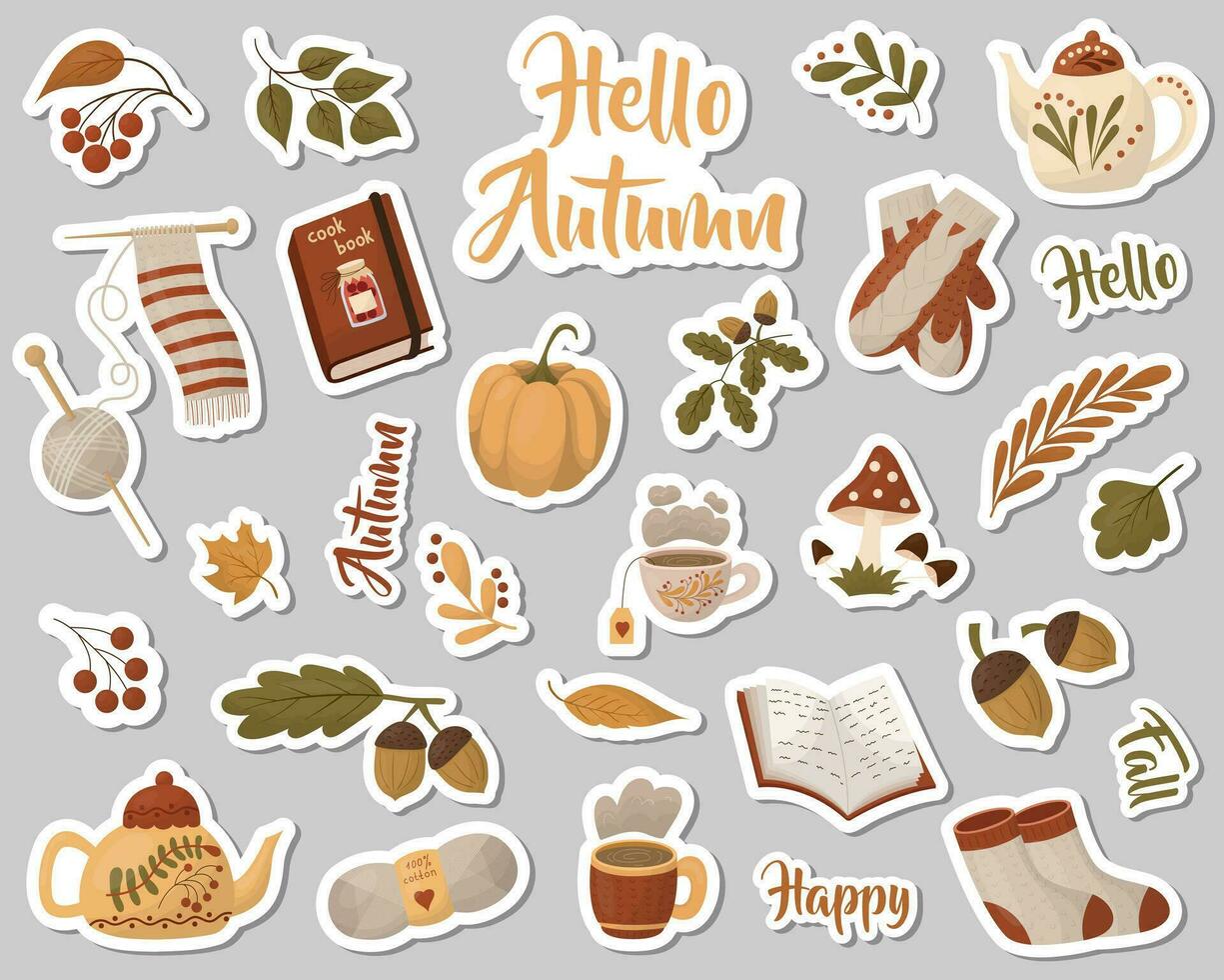 un conjunto de otoño pegatinas colección de otoño elementos. vector ilustración.