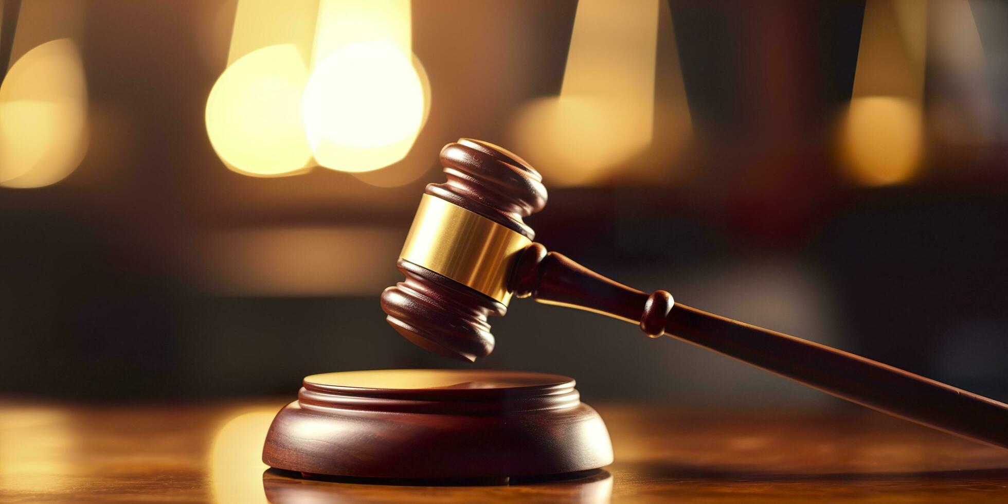 Legal law concept image gavel bokeh. law and authority lawyer concept, judgment gavel hammer in court courtroom for crime judgment legislation and judicial decision. AI Generative photo