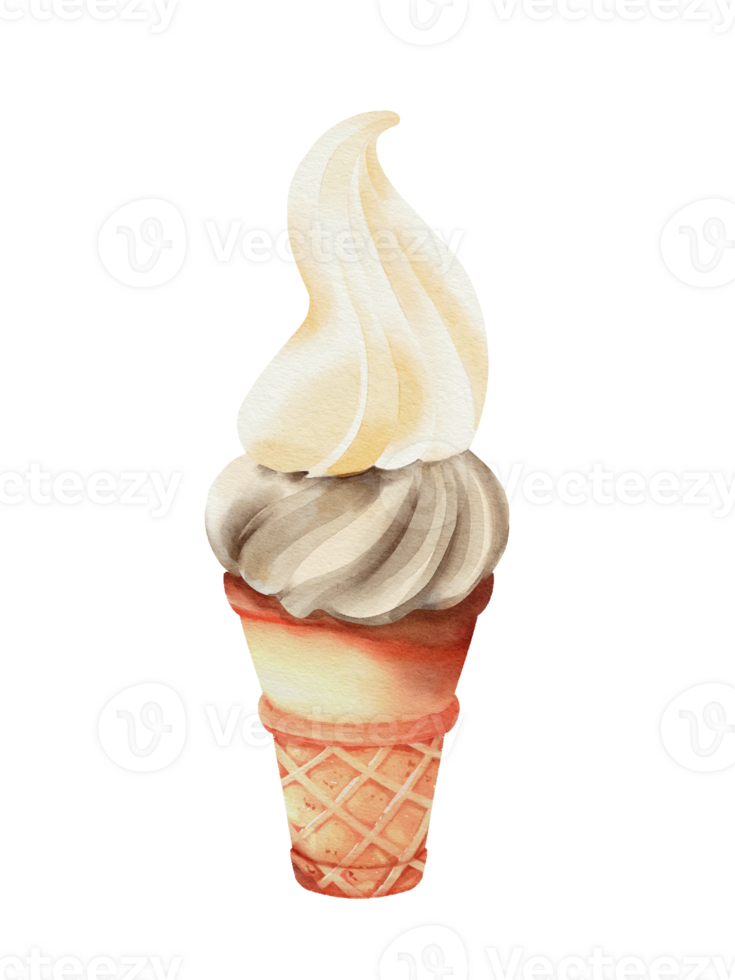 Watercolor of vanilla chocolate ice cream png