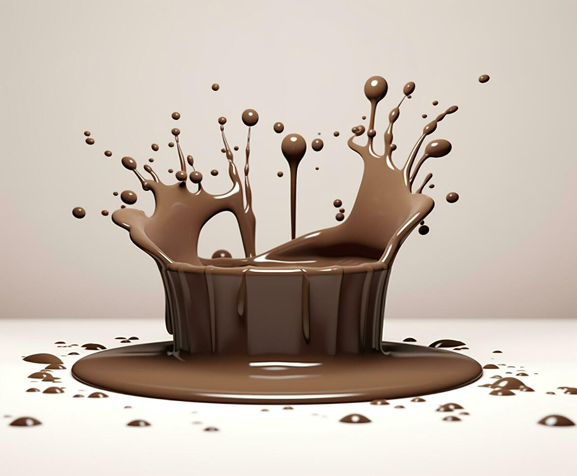 Chocolate splash with a podium, mockup background for milk product display, 3d. Generative AI photo