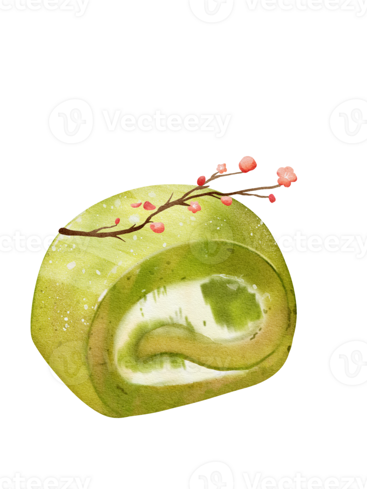 matcha swiss kaka rulla vattenfärg png