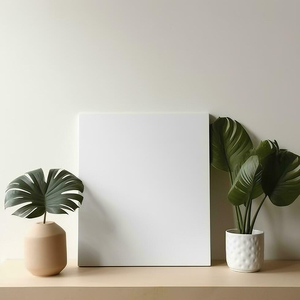 Mockup a Blank empty canvas. A gray wall on the background. Generative AI photo