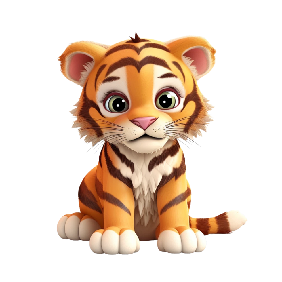 Cartoon Tiger In 3D Style Isolated On a transparent Background AI Generative png