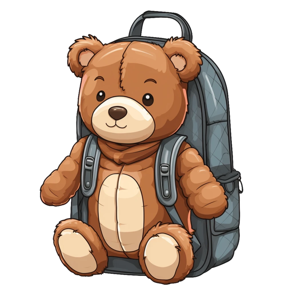 Teddy bear with school bag isolated on a transparent background AI Generative png
