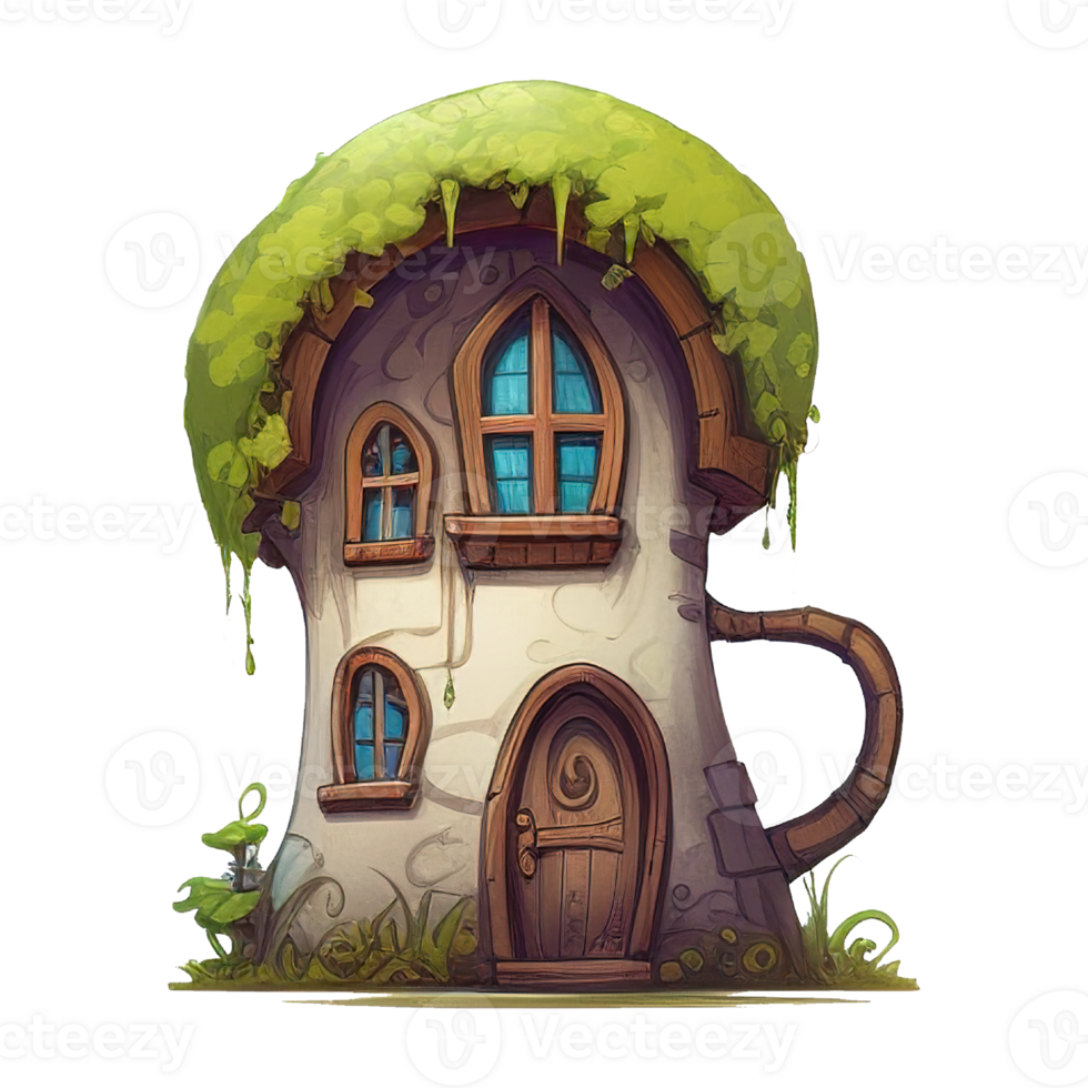 Fairytale fantasy house in a cartoon style. PNG illustration on a transparent background. AI generated.