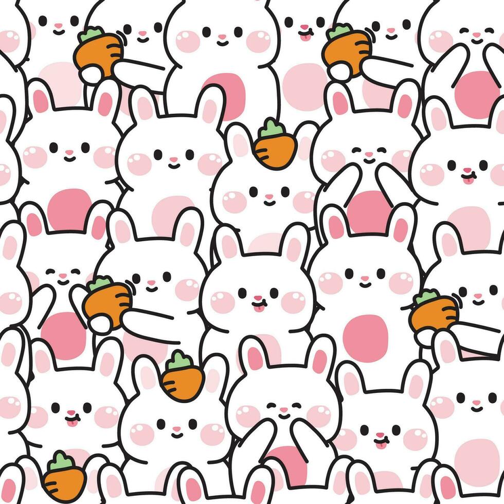 Repeat.Seamless pattern of cute rabbit in various poses background.Rodent animal vector
