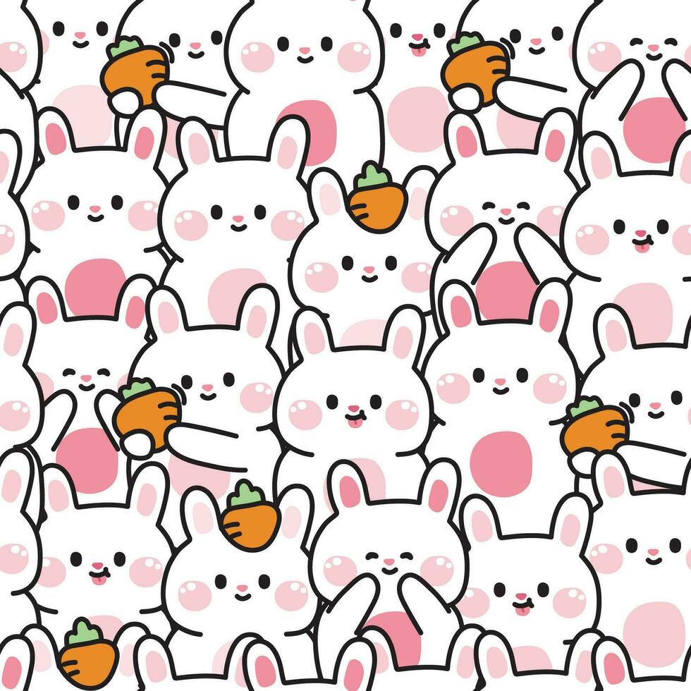 Repeat.Seamless pattern of cute rabbit in various poses background.Rodent animal vector