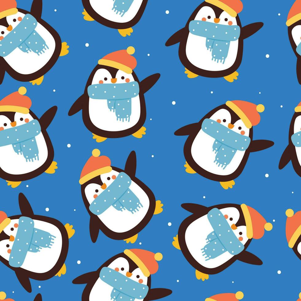seamless pattern cartoon penguin with winter outfit. cute animal pattern for winter wallpaper, gift wrap paper vector