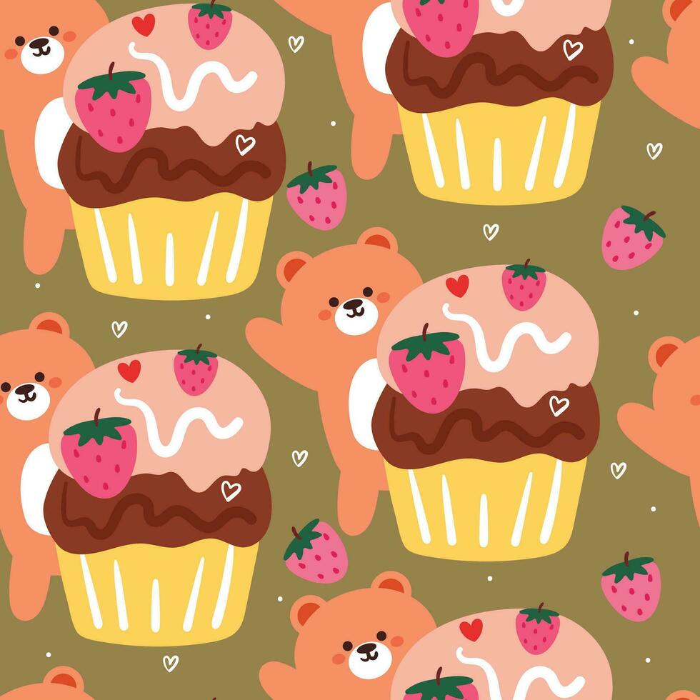 cute seamless pattern cartoon bear with cute dessert. animal wallpaper for kids, textile, fabric print, gift wrap paper vector