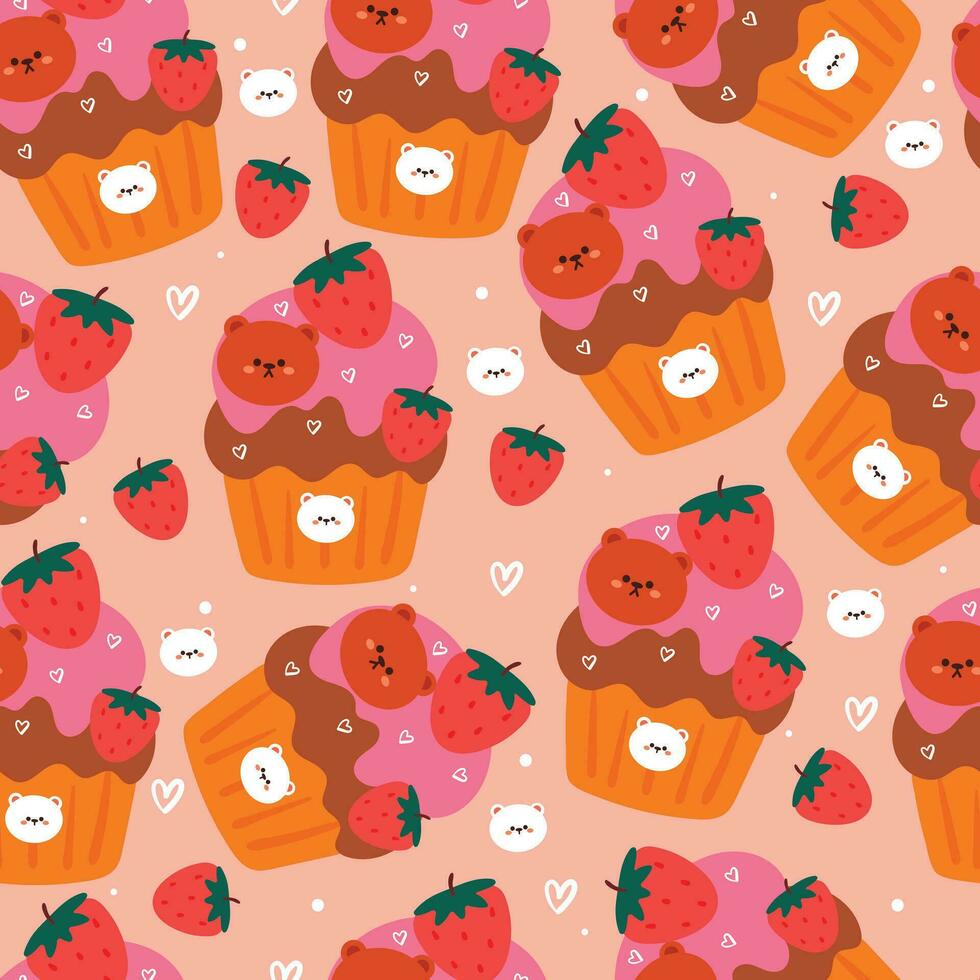 linda sin costura modelo dibujos animados oso con linda postre. animal fondo de pantalla para niños, textil, tela imprimir, regalo envolver papel vector