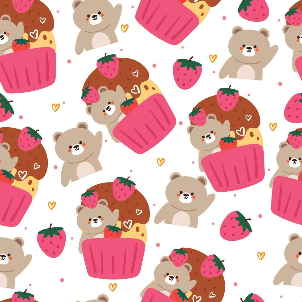 linda sin costura modelo dibujos animados oso con linda postre. animal fondo de pantalla para niños, textil, tela imprimir, regalo envolver papel vector