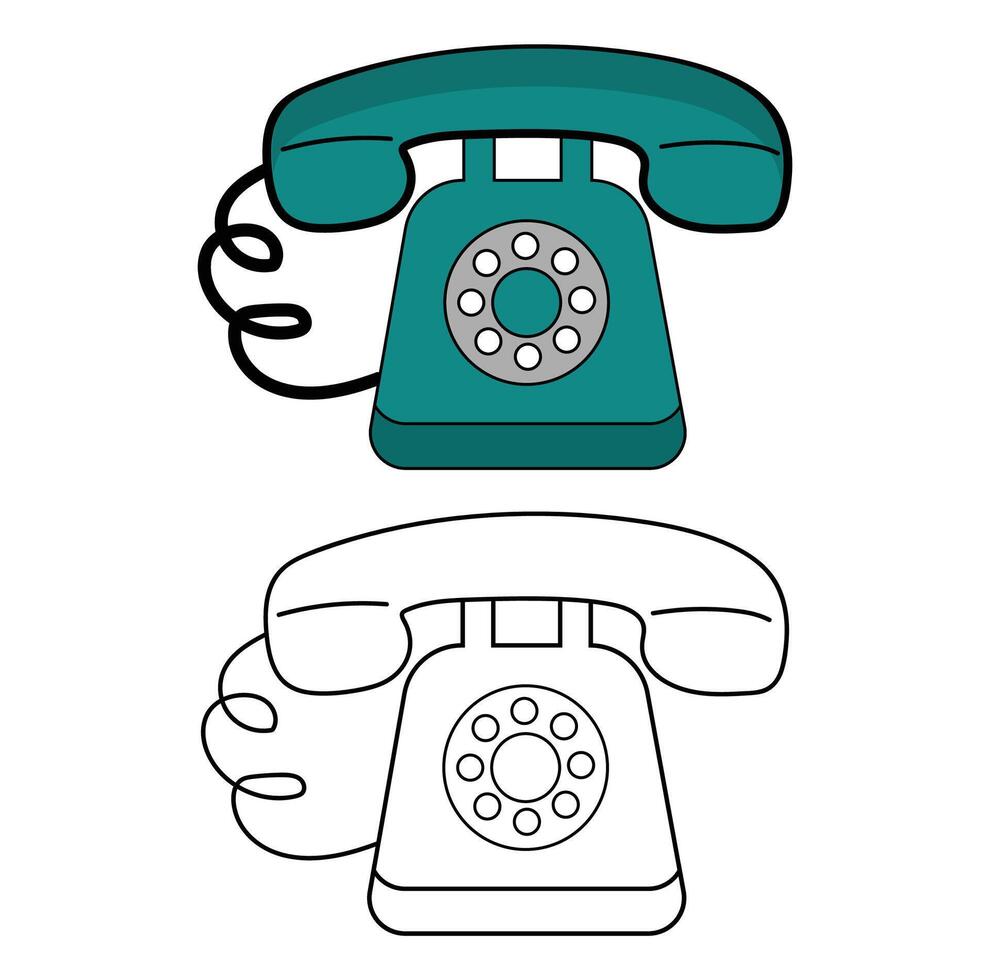 Retro Telephone Old Model Telephone Coloring Pages with Outline vector