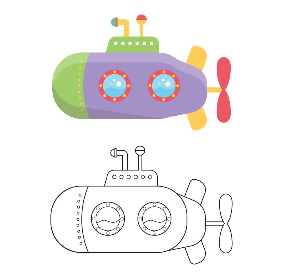 Submarine Coloring Pages Outline Clipart vector