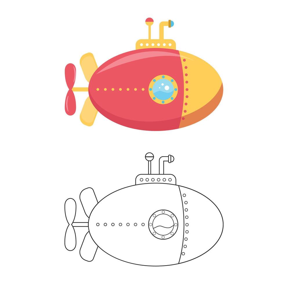 Submarine Coloring Pages Outline Clipart vector