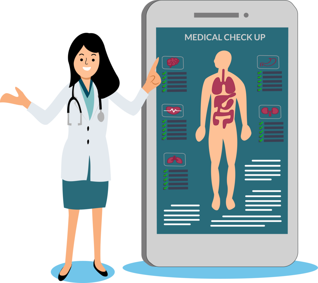 female doctor doing medical check up online png