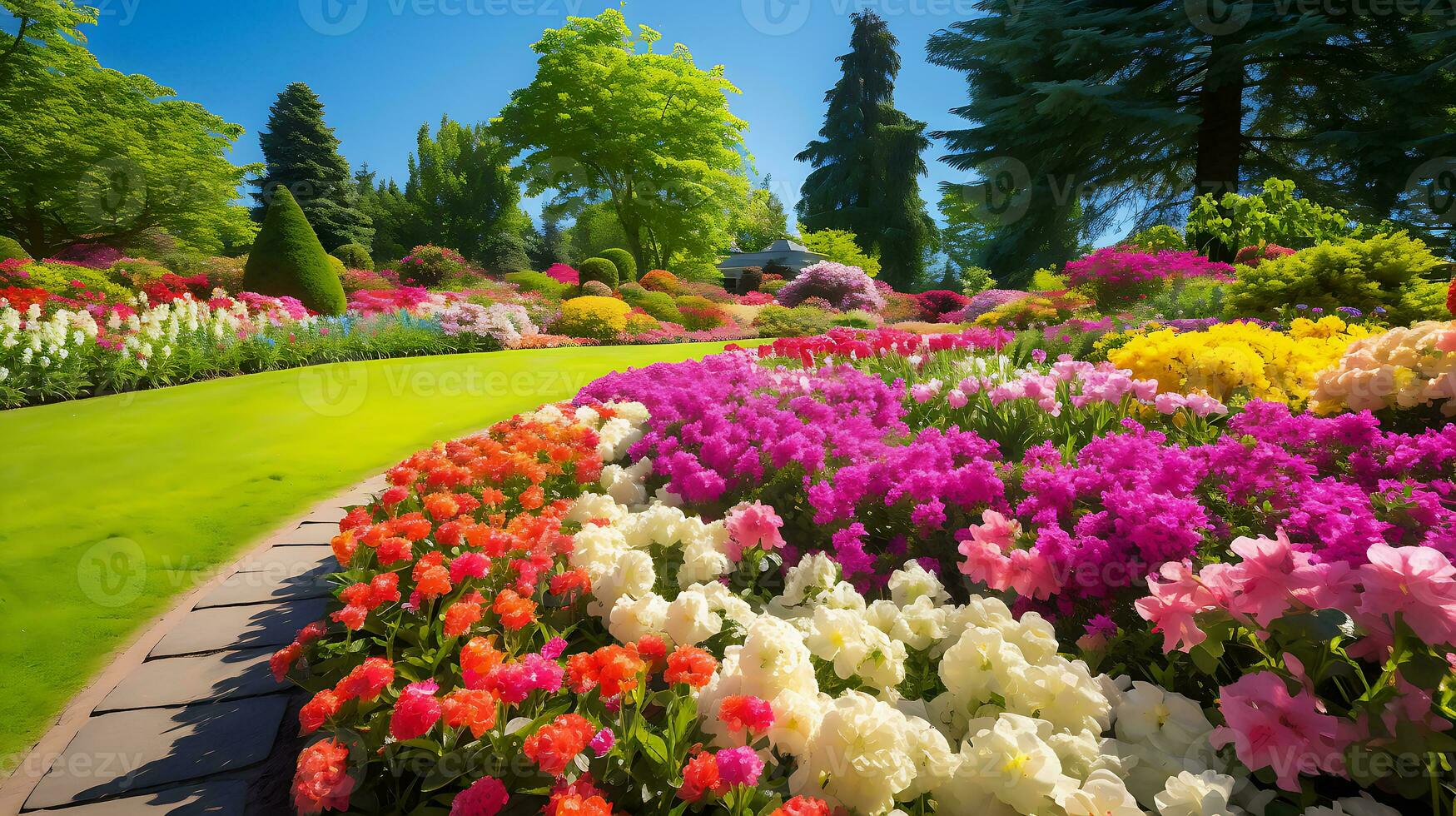 A stunning flower garden bursting with vibrant vector art generated by Ai photo