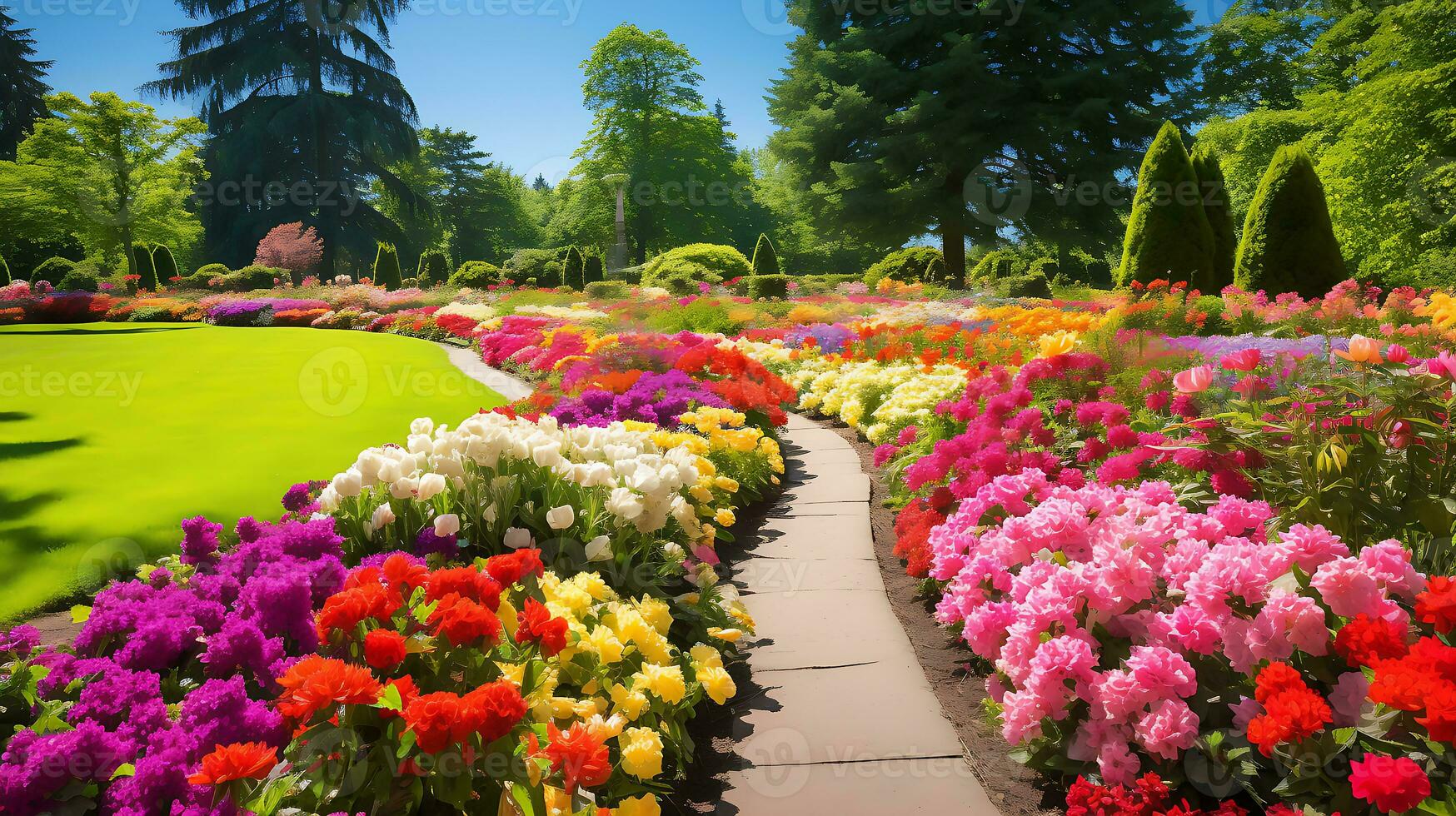 A beautiful flower garden bursting with vibrant vector art generated by Ai photo