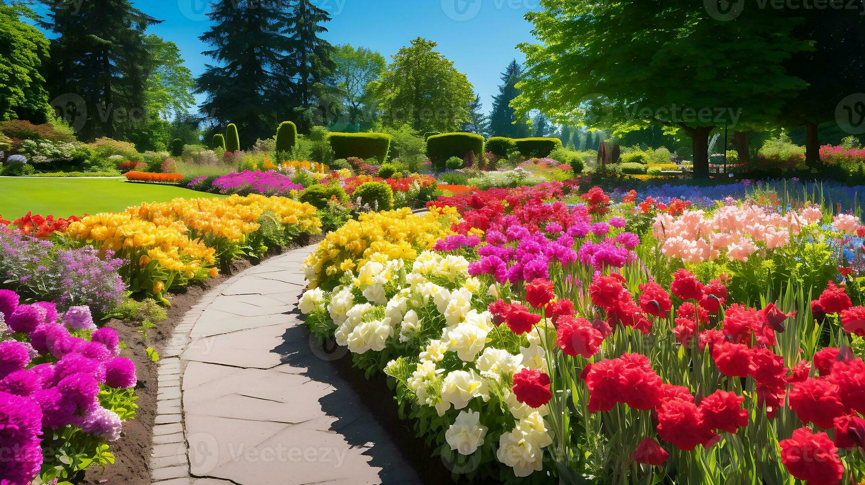 un hermosa flor jardín muy lleno con vibrante vector Arte generado por ai foto