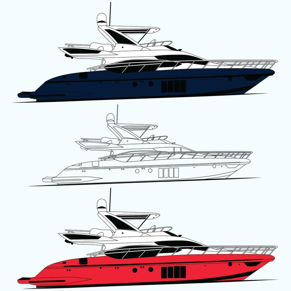 Yacht vector line art and one color