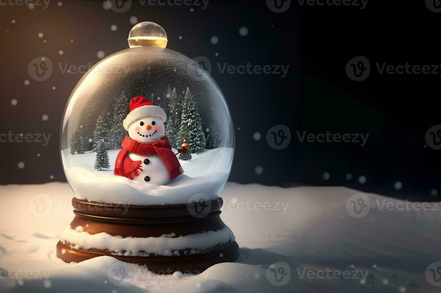 ai generative, Christmas winter with snowman in a sphere glass jar photo