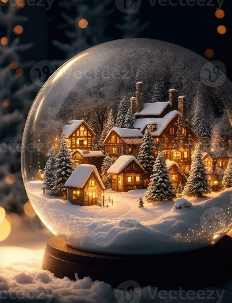ai generativo vibrante acogedor maravilloso invierno Navidad árbol dentro claro cristal pelota foto