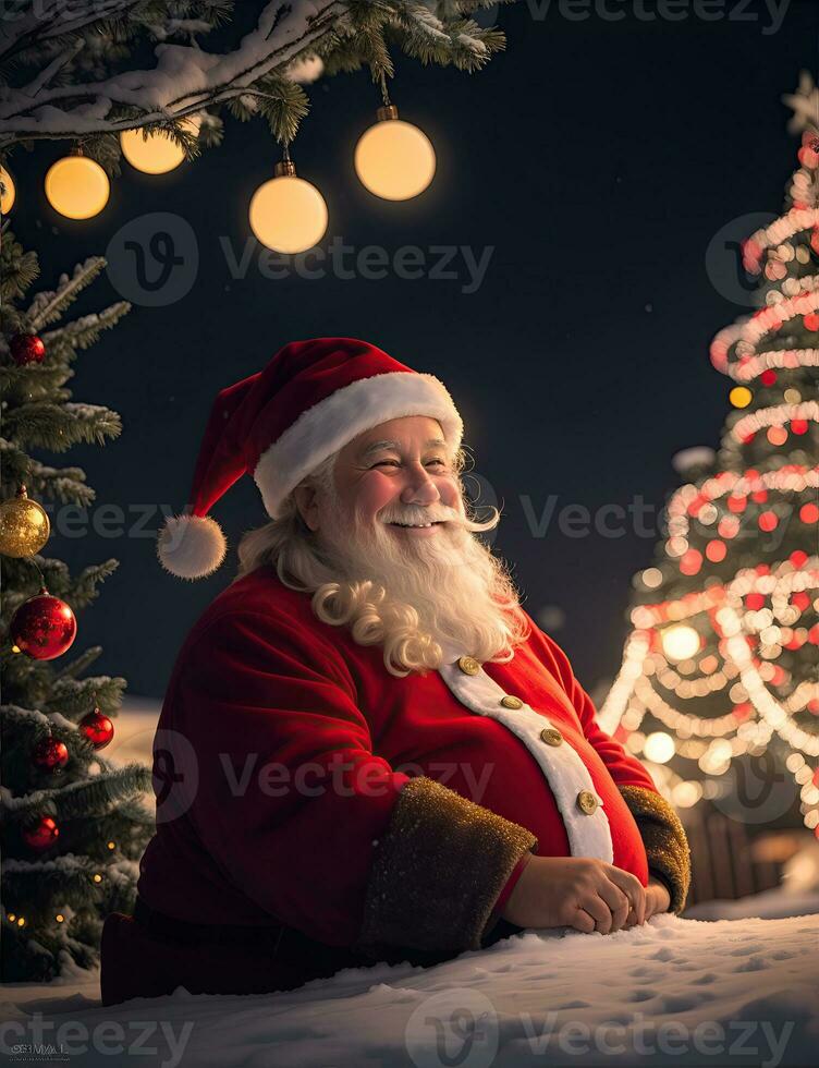 ai generativo Papa Noel claus disfruta siendo con niños en el bendito Navidad víspera foto