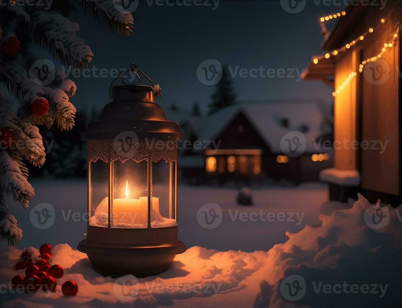 Ai Generative A vibrant cozy lantern decoration christmas night photo